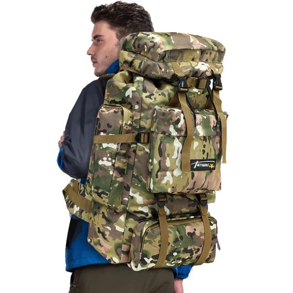 Bolsas 70L Men Men grande bolsa de acampamento para caminhada Backpack Bagage Exército escalada ao ar livre Trekking Travel Bags Tactical Sports Military Sports