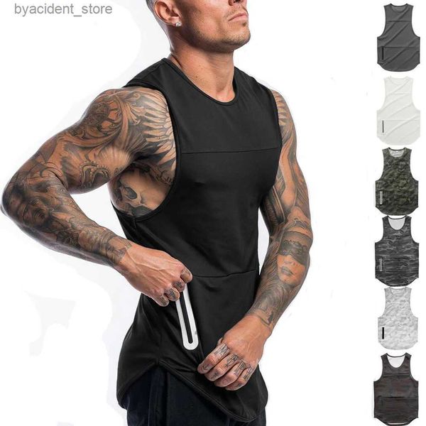 Herren-Tanktops, Herren-Laufweste, Fitnessstudio, Camo, Schwarz, Tanktop, Bodybuilding, Fitness, schmal, Workout, O-Ausschnitt, Sport, Muskeln, ärmellose Hemden, atmungsaktiv, L240319