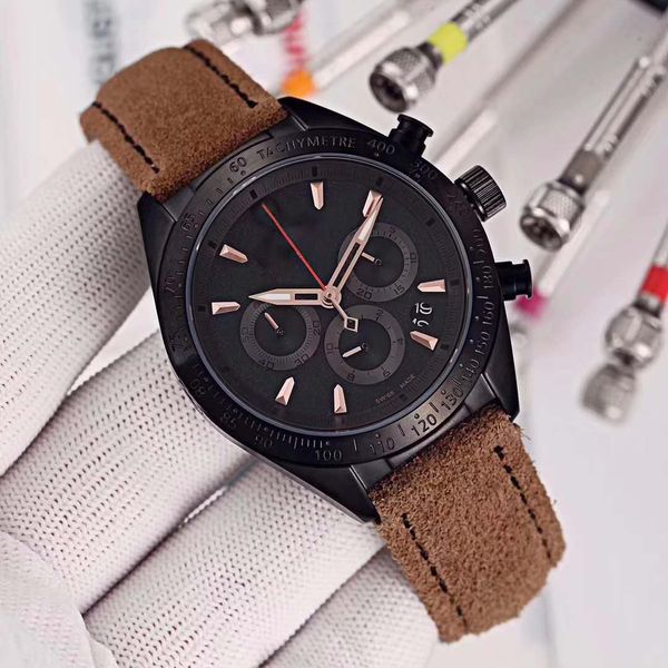 Роскошные мужские часы Модный кожаный ремешок с шестью контактами для бега второй хронограф Высококачественные импортные кварцевые часы для отдыха