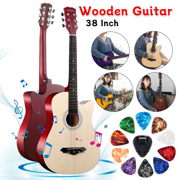 Guitarra clássica de 38 polegadas com kit inicial Gig Bag Guitarra acústica Instrumento musical de guitarra de madeira para adultos adolescentes iniciantes