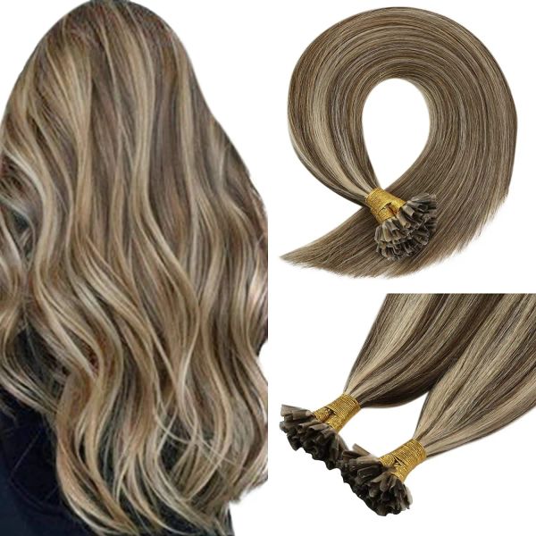 Extensões de cabelo vesunny com ponta em u, extensões pré-ligadas, fusão quente, extensões de cabelo remy, ponta de unha, cabelo pré-ligado