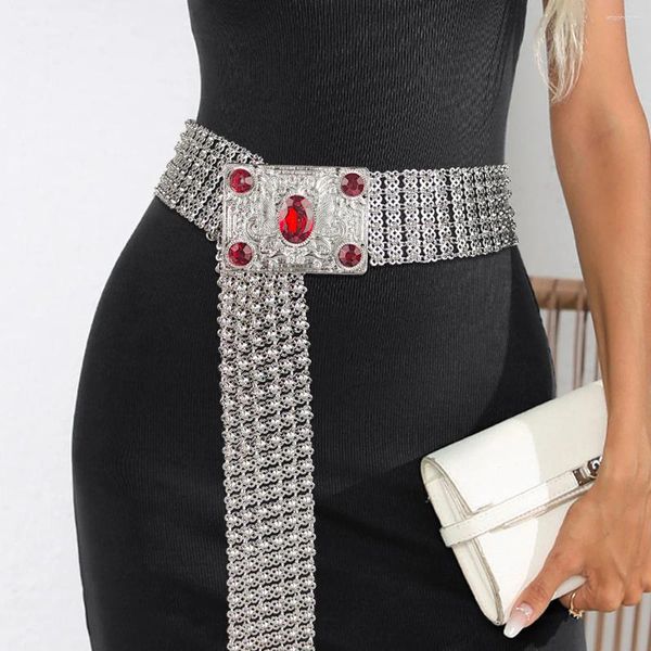 Cintos Luxo Vermelho Strass Metal Cinto Largo Designer Personalidade Moda Jeans Vestidos Design Sense Mulheres Acessórios