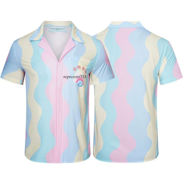 maglietta casablanca Nuova camicia a maniche corte hawaiana in seta Casablanca Cream Shell Neon Rainbow Dream di alta qualità