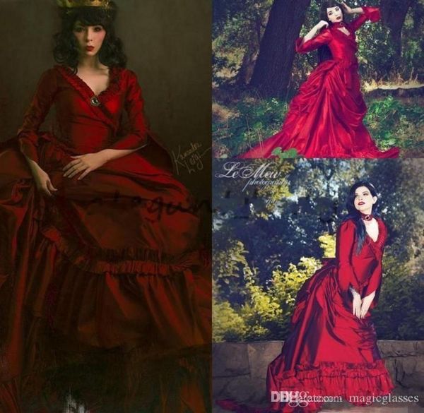 Vintage Yeni Mina Dracula Victoria Bustle Gotik Balo Elbiseleri Cadılar Bayramı Ruffles Pleats Plus Boyutu Resmi Tafta Resmi Elbise Yırtı 3373635