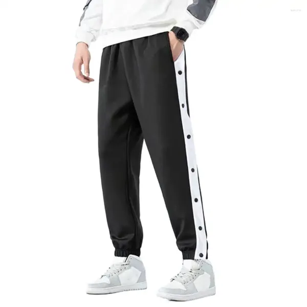 Männer Hosen Männer Kordelzug Elastische Taille Hosen Lose Fit Sport Mit Seitlichem Knopf Verschluss Breite Bein Design Für gym