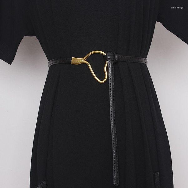 Kemerler Uzun İnek Deri Kendi Kafes Kemer Belgesi Kadınlar Vintage Metal toka toka Bel Kış elbisesi GÜNLÜ