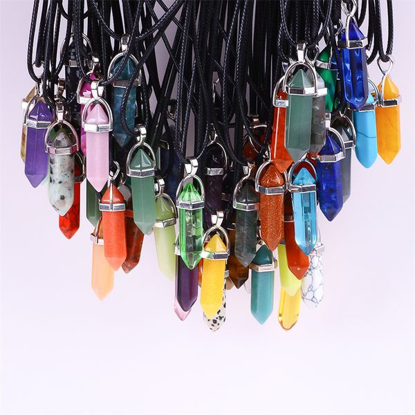 Chakra cura cristal colares corrente de couro pingentes em forma de bala colar para presentes do dia das mães/pais