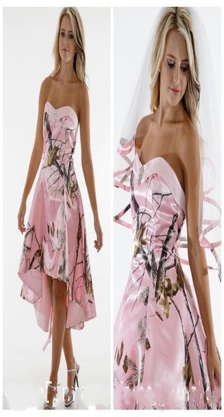 Linda querida alta baixa rosa camo curto damas de honra vestido barato magro vestidos de dama de honra vestidos de festa personalizado dama de honra 6598563