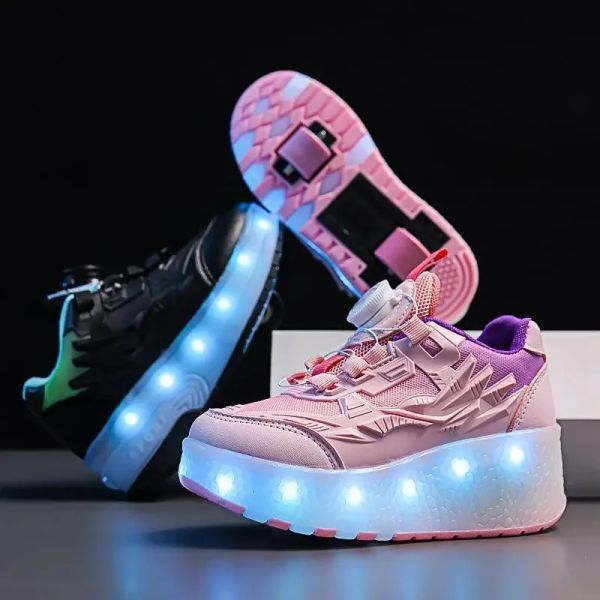 Schuhe Kinder Roller Skate Schuhe LED LEGELTEDELT SNEAKERS mit 2 Rädern Sport Sneaker Weihnachtsgeburtstag Kinder zeigen Geschenk für Kinder