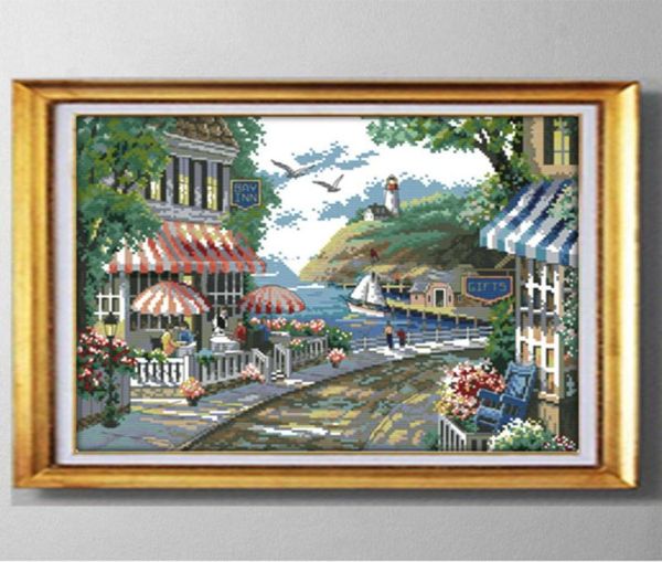 La casa del caffè sul mare Fai da te fatto a mano Punto croce Set cucito Kit da ricamo dipinti contati stampati su tela DMC 14CT 14643951
