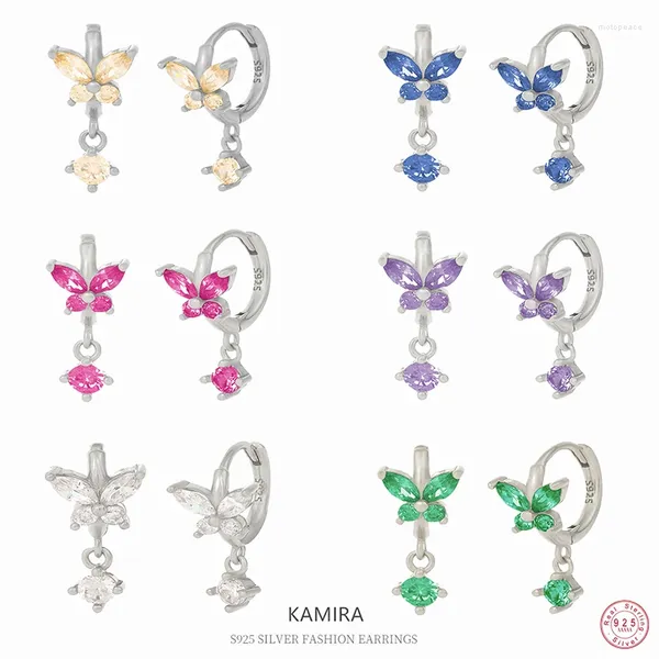 Brincos pendurados KAMIRA 925 prata esterlina moda mini inseto multi-cor borboleta brinco para mulheres festa de metal brilhante zircão jóias