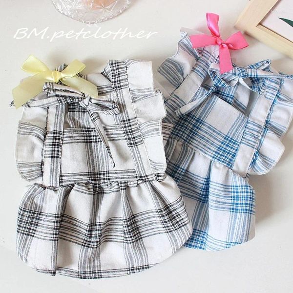 Abbigliamento per cani Abbigliamento per animali domestici Abito vintage europeo per vestiti per cani Gatto Piccolo plaid Manica volante Moda estiva Ragazza Accessori Yorkshire