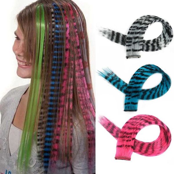 Perucas sintéticas Perucas sintéticas 18 sintéticas longas retas mulheres clipe sintético de alta temperatura no cabelo peruca de penas azul rosa colorida 240328 240327