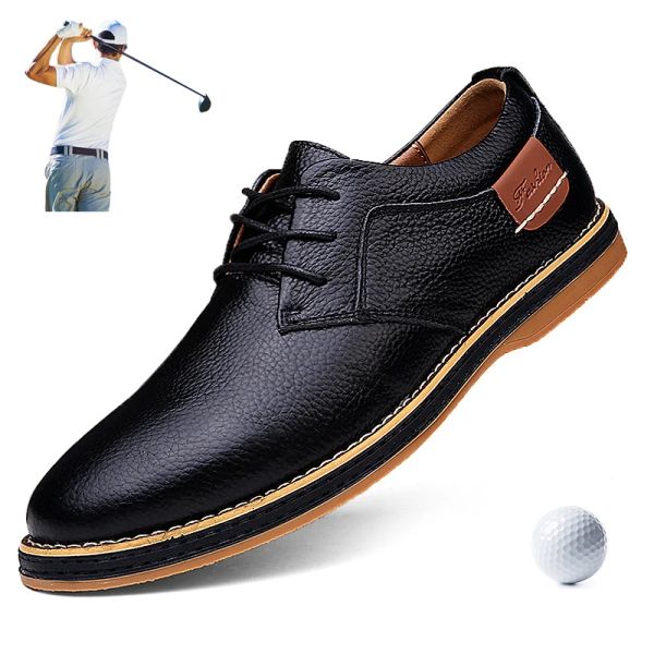 Schuhe große Größe 3848 Echtes Leder Golfschuh Trendy Herren Golf -Training Sneakers Leder männliche Freizeitschuhe