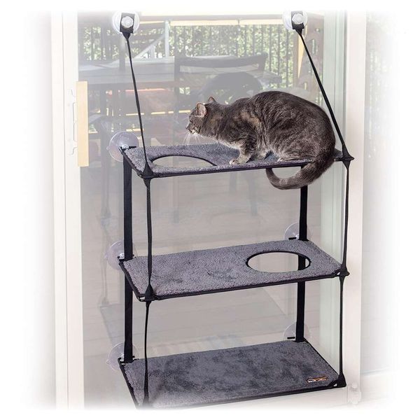 Kh Pet Products Cama de peitoril com montagem EZ, rede, gatos grandes resistentes, móveis de cama, rede para poleiro de janela prateleira para gatos - pilha tripla cinza
