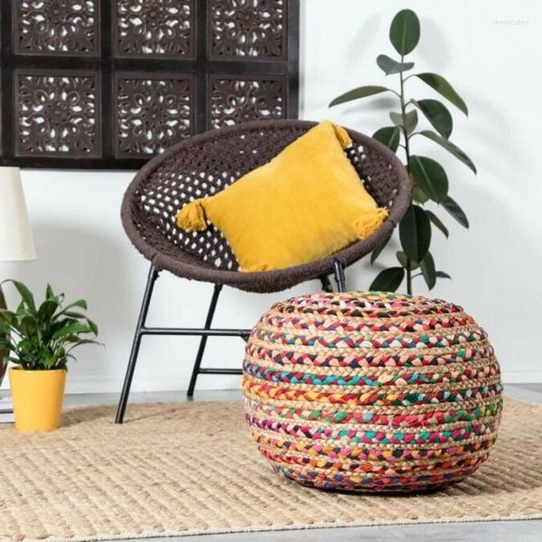 Cuscino Pouf Fodera Ottomano Multicolor intrecciato Soggiorno Poggiapiedi in cotone iuta