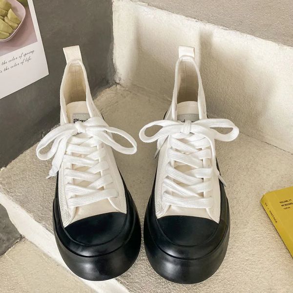 Schuhe Hightop Canvas Schuhe Frauen Retro -Dickelschuhe Erhöhen Sie die koreanische Straße Fotografie Harajuku Freizeitplattform Schuhe