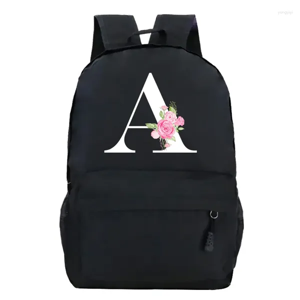 Mochila mochilas escolares para jovens meninos e meninas flor gráfica A-Z alfabeto floral faculdade harajuku moda viagem mochila feminina saco