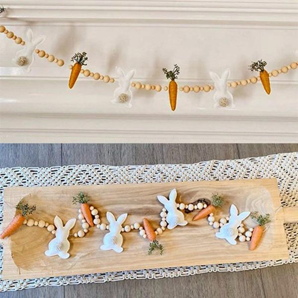 Party Dekoration Ostern DIY Dekorationen Karotten Girlanden Für Zuhause Holz Perlen Gefüllte Hängende Kamin Zimmer Wand Anhänger