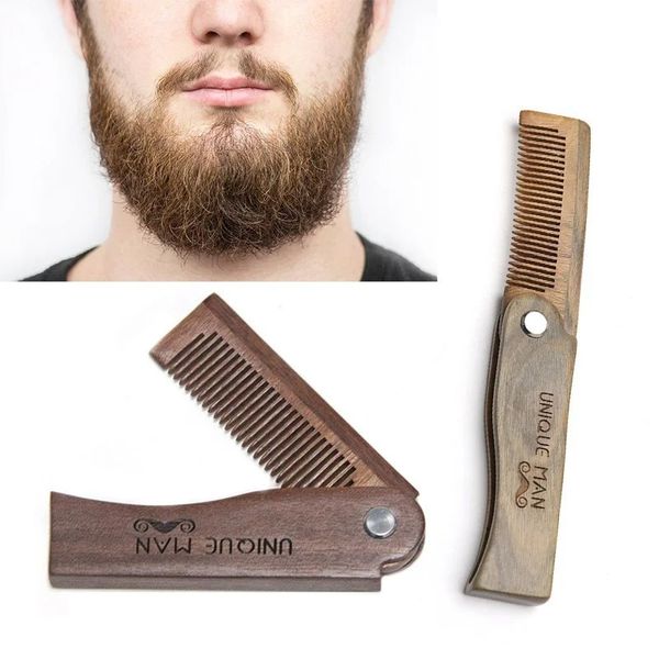 Pentes de barba dobráveis de madeira para homens, pente de cabelo de sândalo natural, bigode, salão de beleza, barbeiro, cabeleireiro, ferramentas de estilo, acessórios