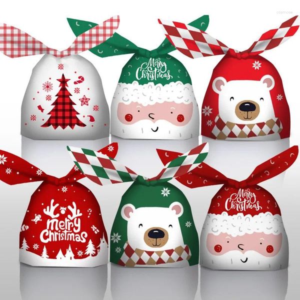 Envoltório de presente 10 pcs Natal Orelha Doces Sacos Plástico Caixa Papai Noel Boneco de Neve para Xmas Noel Cookies Embalagem Fornecimento