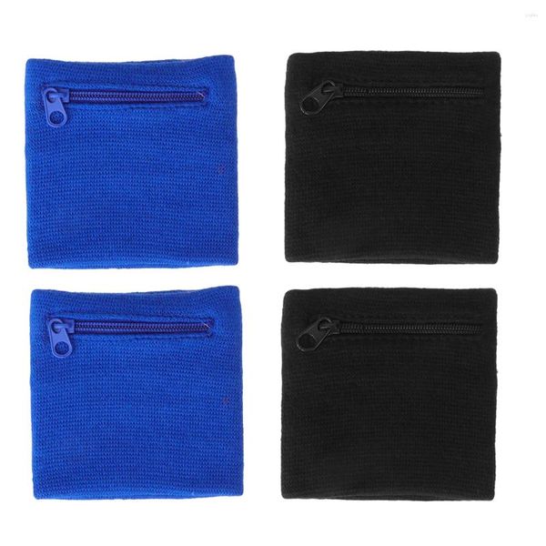 Suporte do pulso 4 PCs Men Wallets Chaves de pulseira armazenamento de bolso respirável Pocket Sweatband Zipper Fitness Fitness