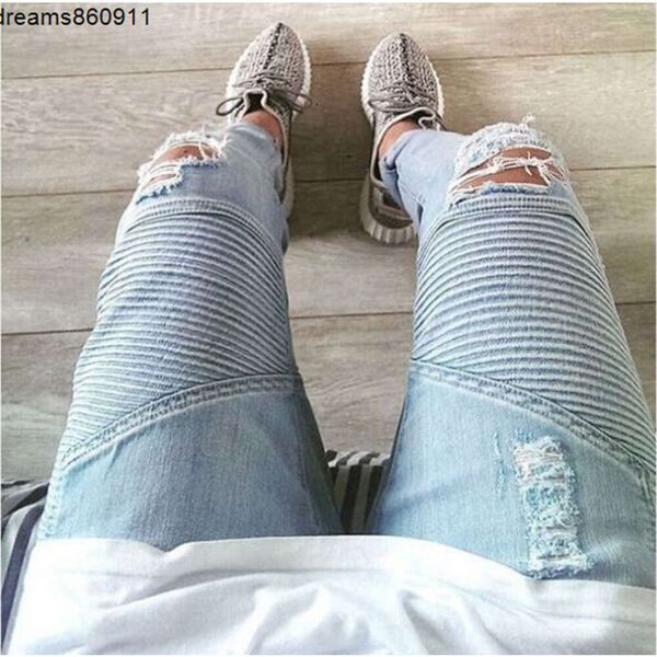 Pantaloni firmati da uomo Slp Jeans strappati skinny jeans dritti slim denim distrutti blu/neri