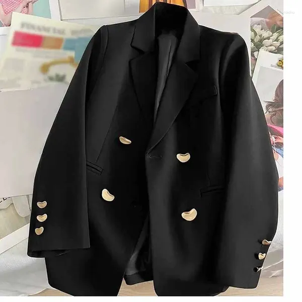 Ternos femininos 2024 estilo britânico sênior moda feminina elegante cinza blazer jaqueta feminina solta ajuste tendência meados de comprimento versão terno tops casaco