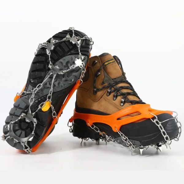 Pinça 8 dentes de aço gelo pinça pico para sapatos anti deslizamento escalada neve picos crampons grampos corrente garras apertos botas capa