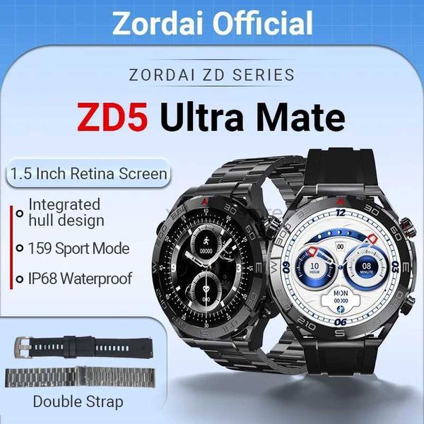 Armbanduhren Zordai 2023 ZD5 Ultra Mate 1,5 Cal 485 * 485 Bildschirm Smart Bluetooth Business Watch Ringe mit zwei Edelstahlbändern Smartwatch 240319