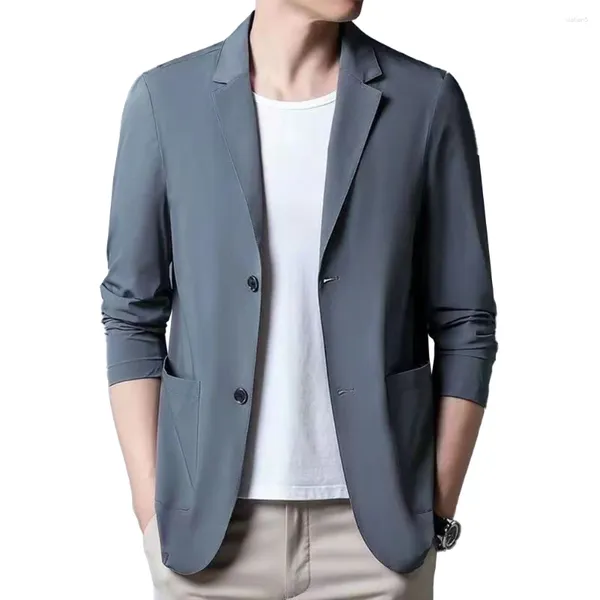 Ternos masculinos moda casaco masculino regular fino ajuste festa de casamento trabalho poliéster blazer botão topos casual colarinho