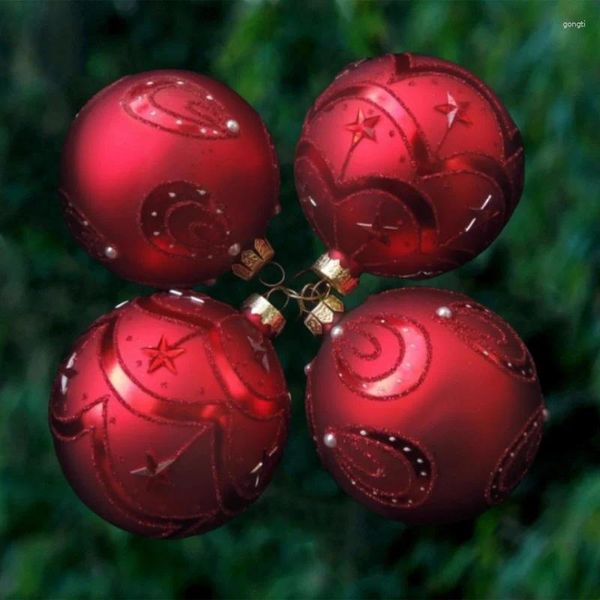 Decorazione per feste 8 pezzi/pacco Diametro 8 cm Palla di vetro rossa dipinta a mano Quattro diversi design Albero di Natale Appeso Pendente a forma di globo