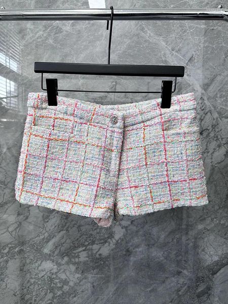 Pantaloncini da donna Moda Filati fantasia Rosa Plaid Tweed di alta qualità 2024 Fodera in seta primaverile intrecciata Lady colorata