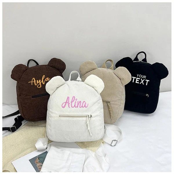 Sacos escolares personalizados bordados criança mochila saco de veludo casual urso crianças nome personalizado presente para meninos meninas senhoras