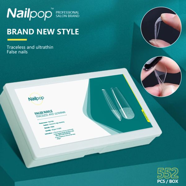 Kit Nailpop Lunghezza Style Nail Tips 552 pezzi Stiletto/bara Unghie finte semiopache Press on Nail Punte lunghe Forniture e strumenti per saloni