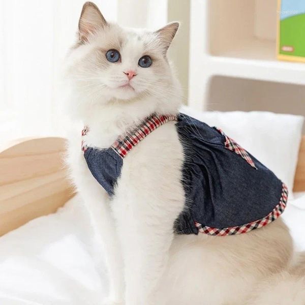 Trajes de gato cão suspender vestido com saia de bolso primavera verão vestidos de casamento doce fino pequeno adorável