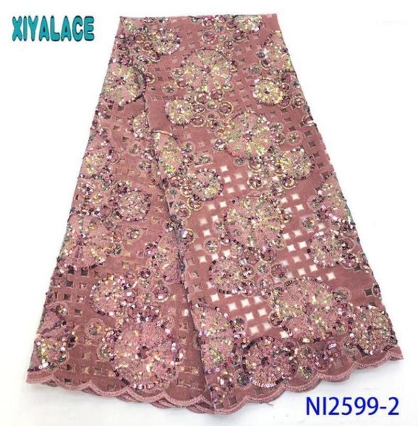 Renda de malha francesa tecido de renda de veludo de alta qualidade com lantejoulas tecidos africanos com sequência para noiva ksni259919760973