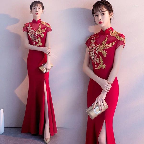 Ethnische Kleidung Mode Chinesische Traditionelle Verbesserung Qipao Prom Abend Party Kleider 2024 Fischschwanz Atmosphäre Frauen Sexy Slim Fit Kleid