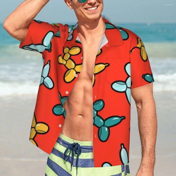 Herren-Freizeithemden, Hawaii-Hemd, Strand-Ballon-Tier-Hunde-Blusen, lustiger Luftballons-Druck, klassischer Mann mit kurzen Ärmeln, stilvolles Oberteil