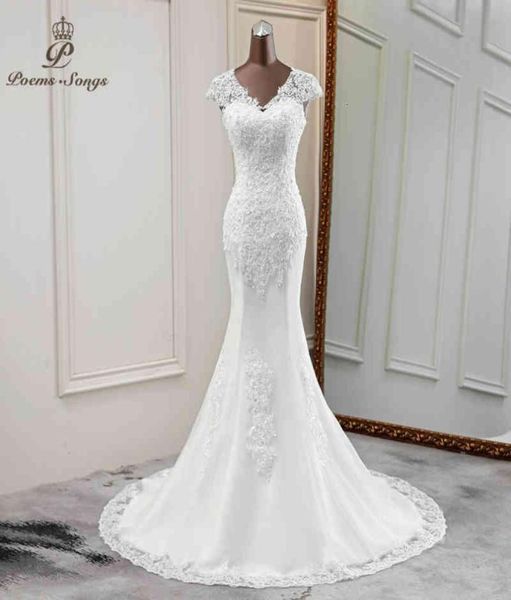 Elegante neue Hochzeit V-Ausschnitt Brautkleider schönes Brautkleid Applikation Meerjungfrau Vestido Novia4338171