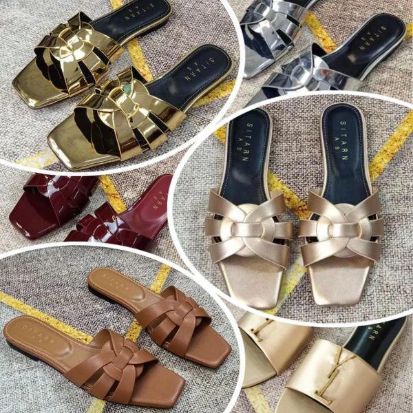 Sandali Pantofole da donna Sandali firmati Lady Wedding Party Slides Flats Fibbia alla caviglia Suola in gomma Ciabatte Summer Beach Sexy Tacchi grossi