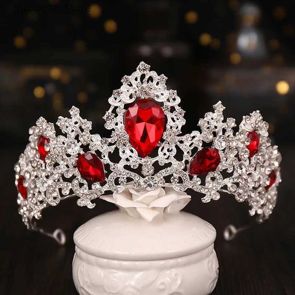 Tiaras lindo vermelho cristal headbands rainha tiaras e coroas nupcial hairband meninas baile de formatura casamento jóias acessórios y240319