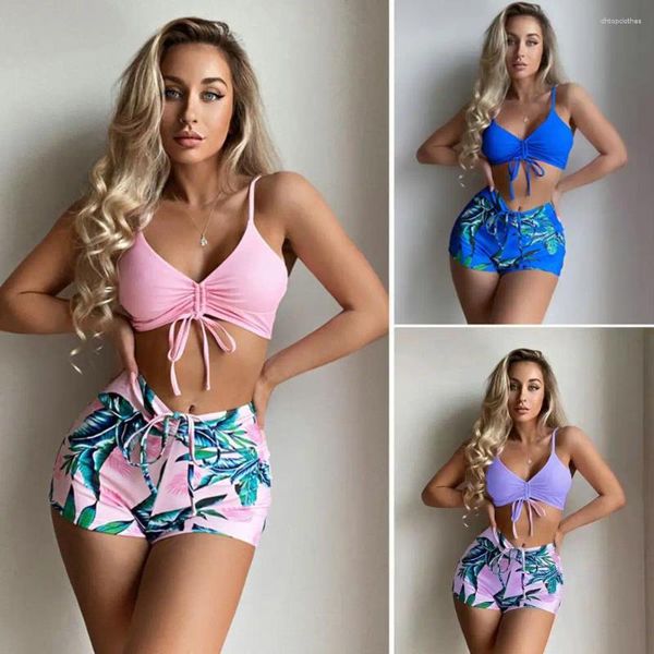 Mulheres Swimwear 2 Pçs / Set Bikini Set Backless Mulheres Fio Livre Lady Sexy Split Beachwear