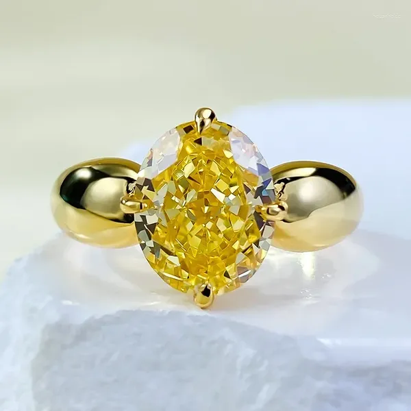 Anéis de cluster Springlady 18k banhado a ouro 925 prata esterlina esmagada gelo corte 4ct oval citrino gemstone anel de casamento para mulheres jóias