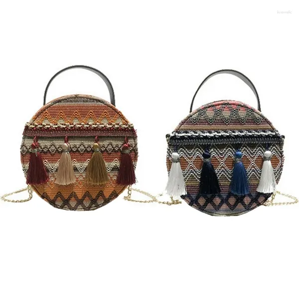 Saco 2024 mulheres chinês vento nacional design pequenos sacos de ombro para senhora linda moda bolsa borla praia tote