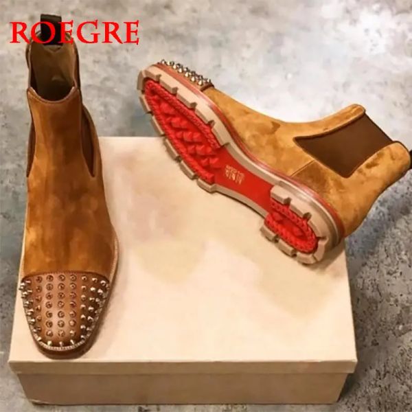 SCARPE NUOVO ME's Chelsea Boots Spot Rompi di Rivet Square Red Sole Punk in pelle Punk Scarpe fatti casual Hins Stivali corti Stivali gratuiti