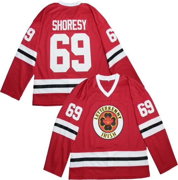 Moive Ice Hockey Série de TV Letterkenny Irish Jersey 69 Shoresy Jerseys Verão Natal College Bordado Costurado Equipe Vermelho Alto 5207114