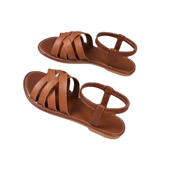 Сандалии коричневые летние новые дамы Римские сандалии римские ремешки с не скользи
