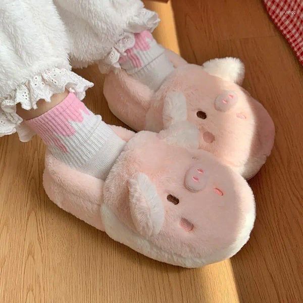 Pantofole Kawaii Ragazze Inverno Animale Maiale Casa Soffici scarpe di cotone Animazione di cartoni animati Caldi scivoli per interni Piatto antiscivolo Regalo