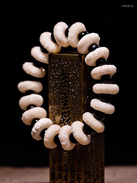 Colar brincos conjunto natural osso escultura dragão mão corda tibetano retorno jade buda contas para mulheres e homens pulseira de vento étnico